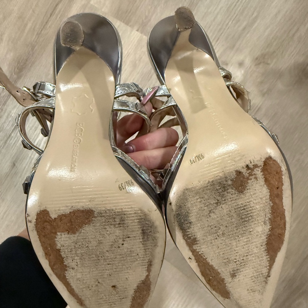 BCBGeneration Metallic Silver Pointed T-Strap Stu… - image 3